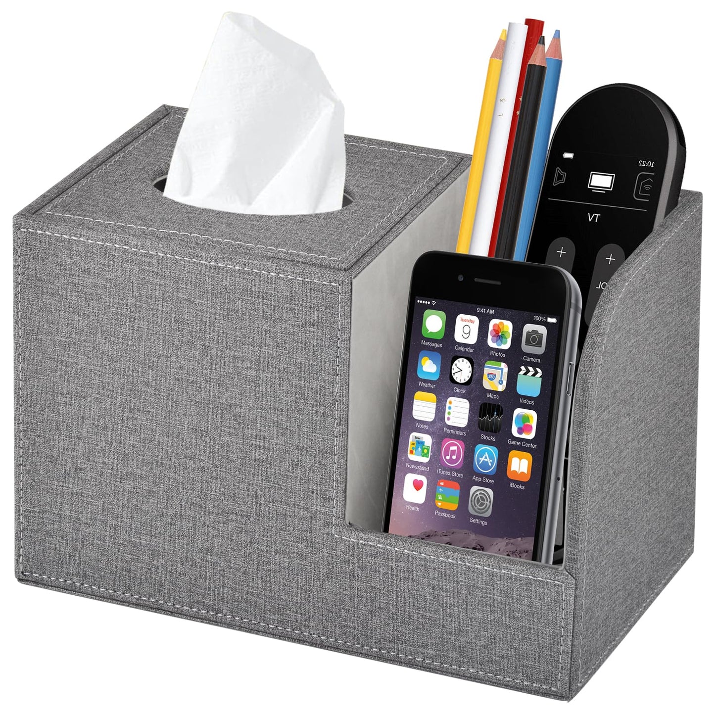 XNONE PU Leather Square Tissue Box Cover-Multi-Functional Tissue Box Holder, Tissue Box Cover with Storage,Tissue and Remote Control Holder,Cube