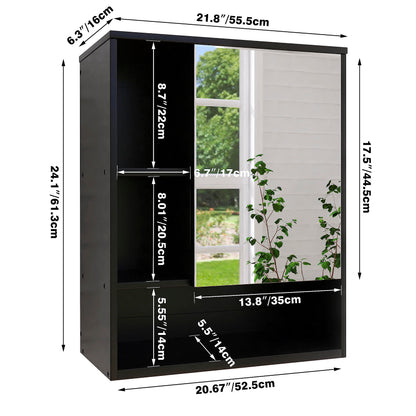 SMIBUY Bathroom Mirror Cabinet Wall Mounted, Bamboo Space Saver Medicine Cabinet, Wall Hanging Over Toilet Storage Cabinet with Mirror Door and