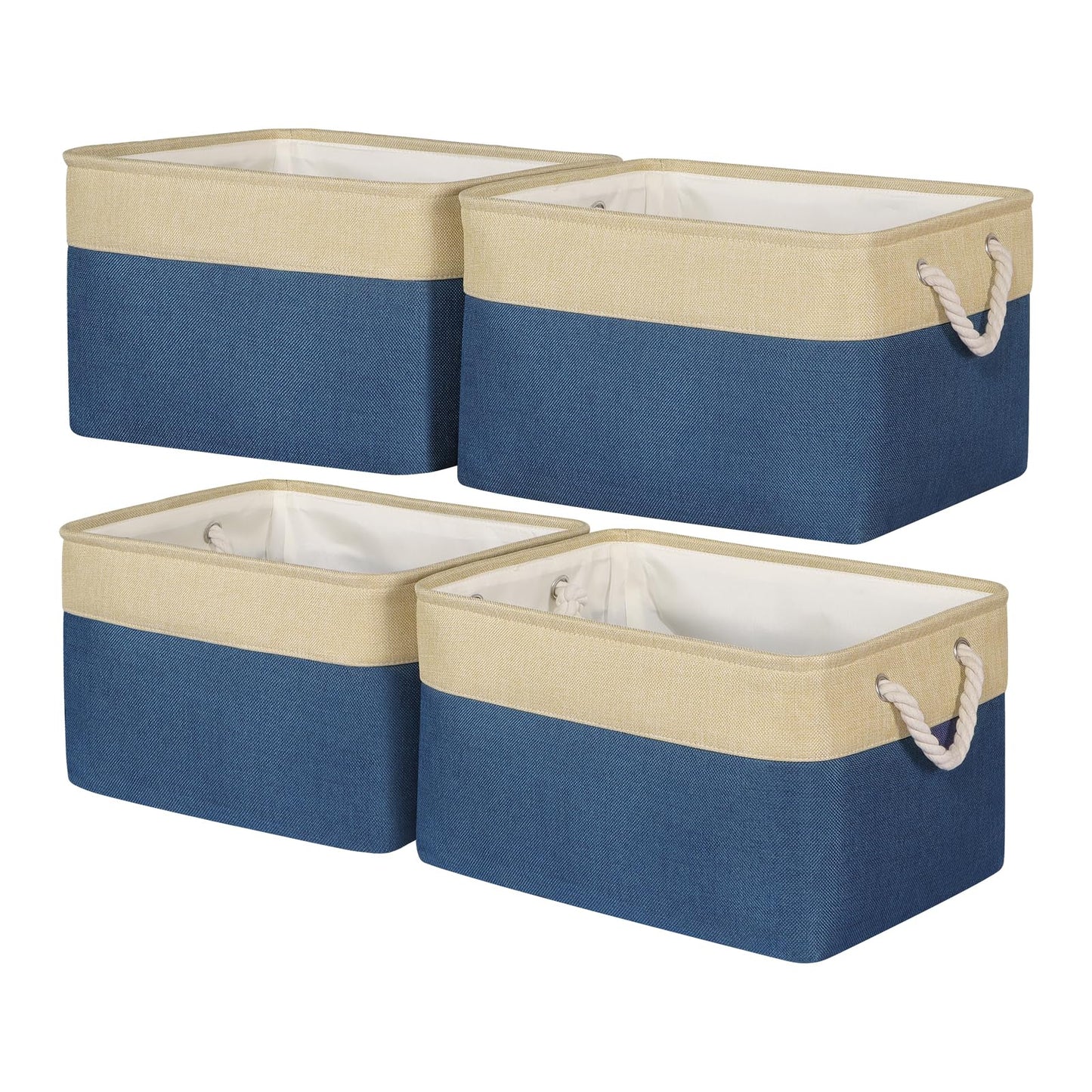 Univivi Canvas Storage Boxes 17in Fabric Storage Baskets Navy, Set of 4