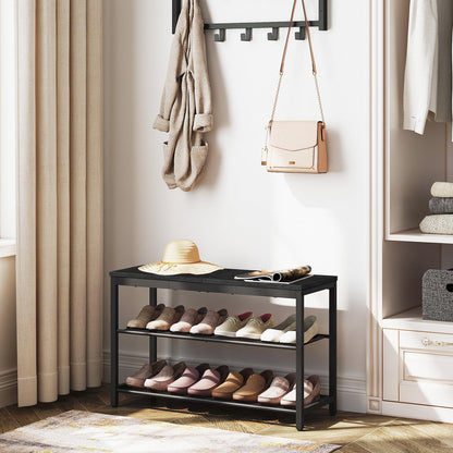HOOBRO Shoe Rack, 3-Tier Shoe Bench with 2 Mesh Shelves, Shoe Storage Bench with Seat, for Entryway, Hallway, Living Room, Small Space, Easy Assembly