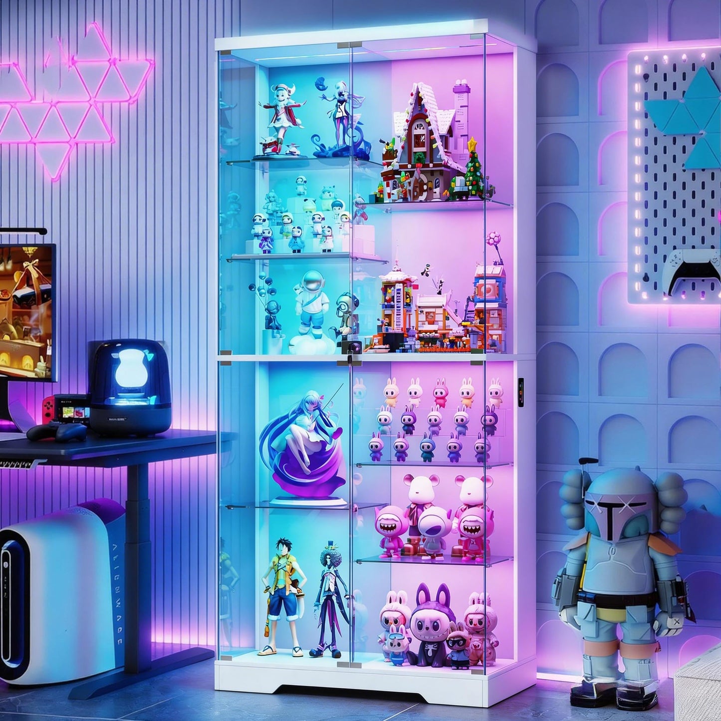 10-Tier Display Cabinets with RGB Lights Human Sensor for Collectibles