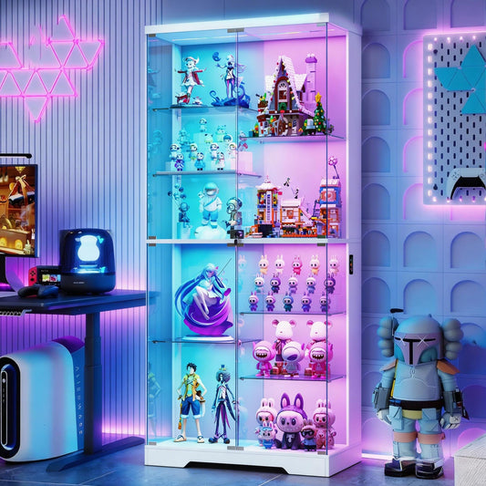 10-Tier Display Cabinets with RGB Lights Human Sensor for Collectibles