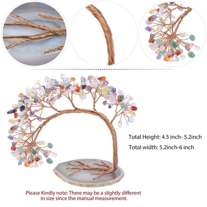 Nupuyai 7 Chakra Crystal Tree with Agate Slice Base, Money Tree Figurines Fengshui Ornament for Home Office Wedding Decoration