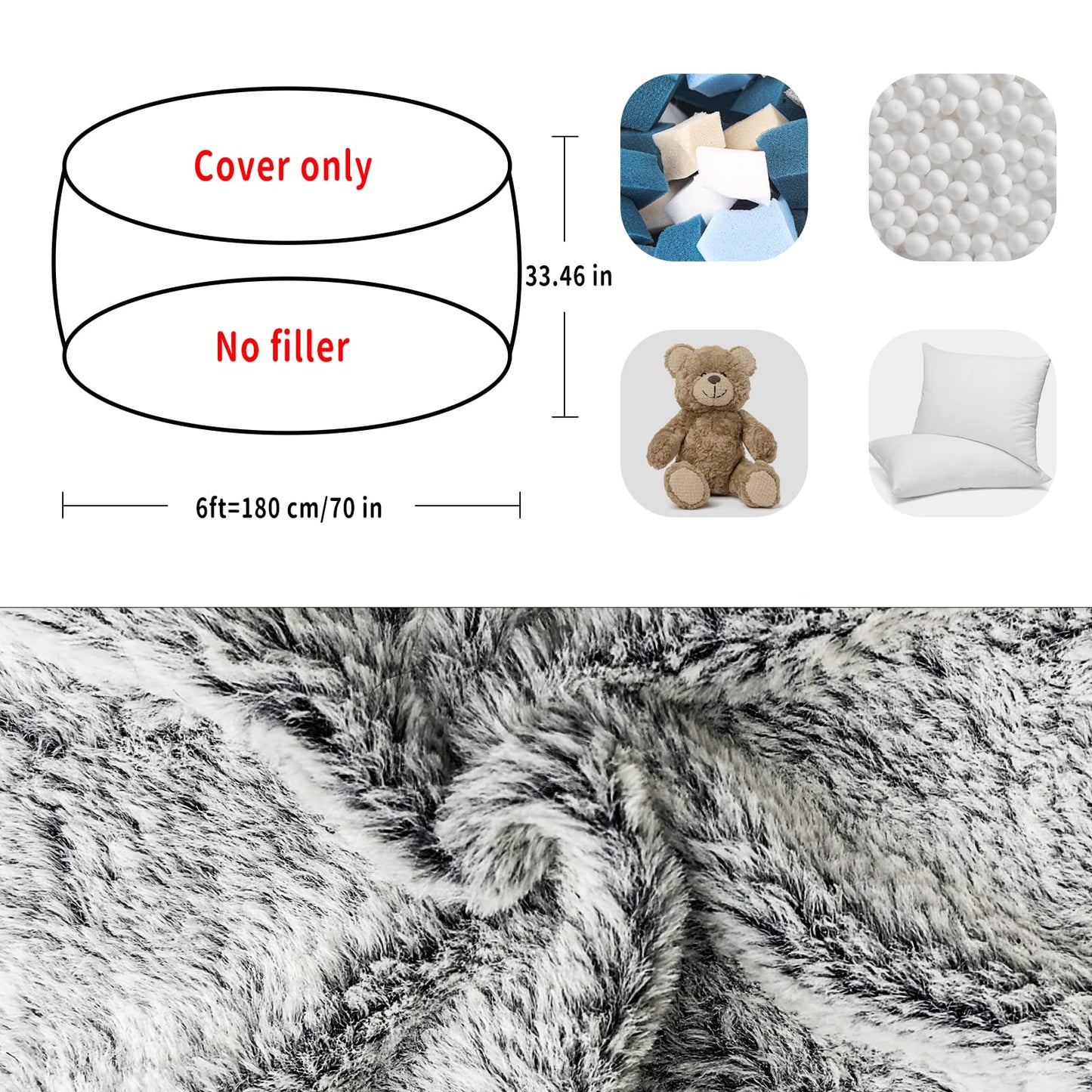 YudouTech Bean Bag Chair Cover Without Filler,Big Round Soft Fluffy PV Velvet Washable Bean Bag Lazy Sofa Bed Cover for Adults,Living Room Bedroom