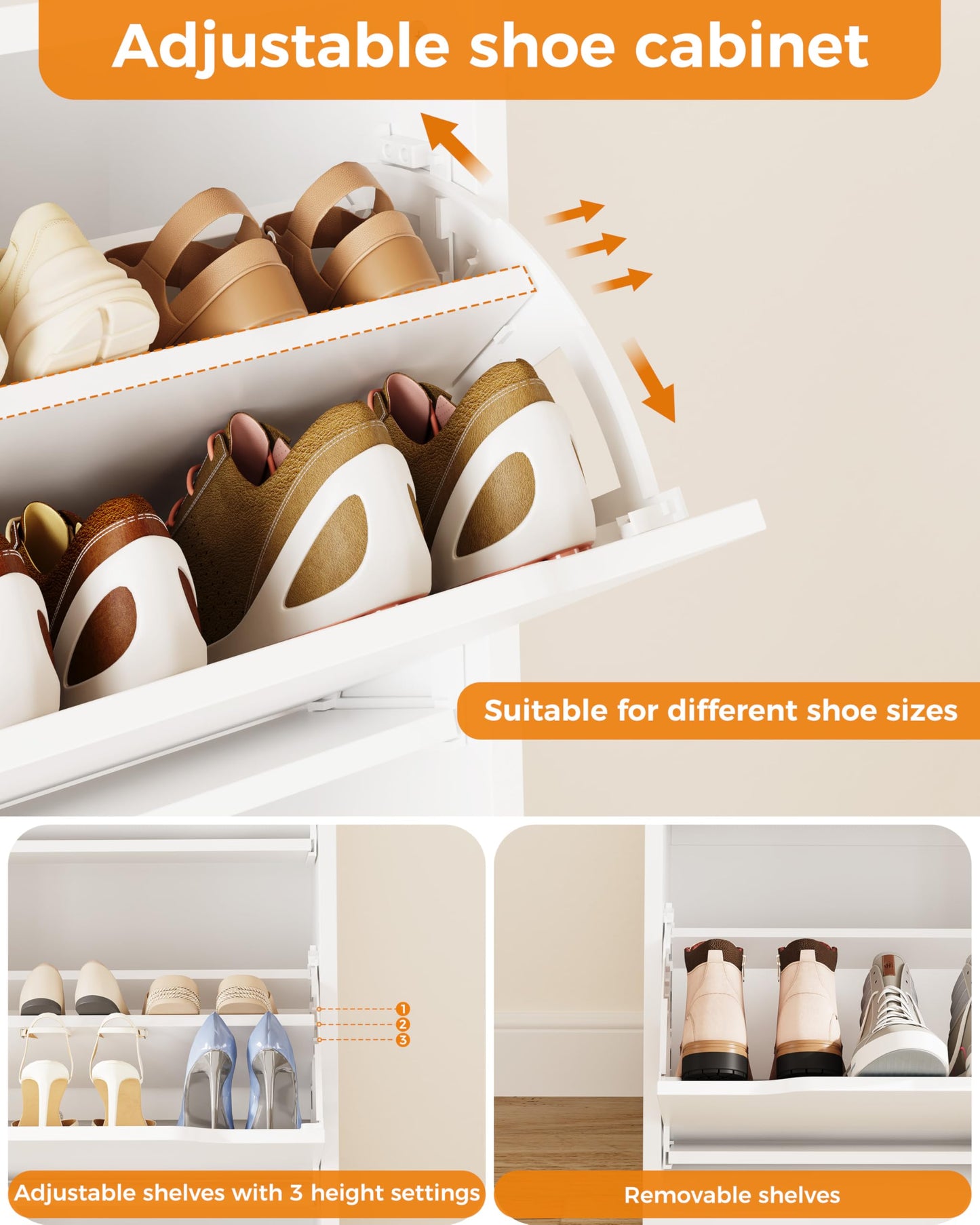 IRONCK Shoe Cabinet with 4 Flip Drawers & 2 Drawers, Freestanding Shoe Rack Cabinet, Shoes Storage Cabinet with Adjustable Shelves