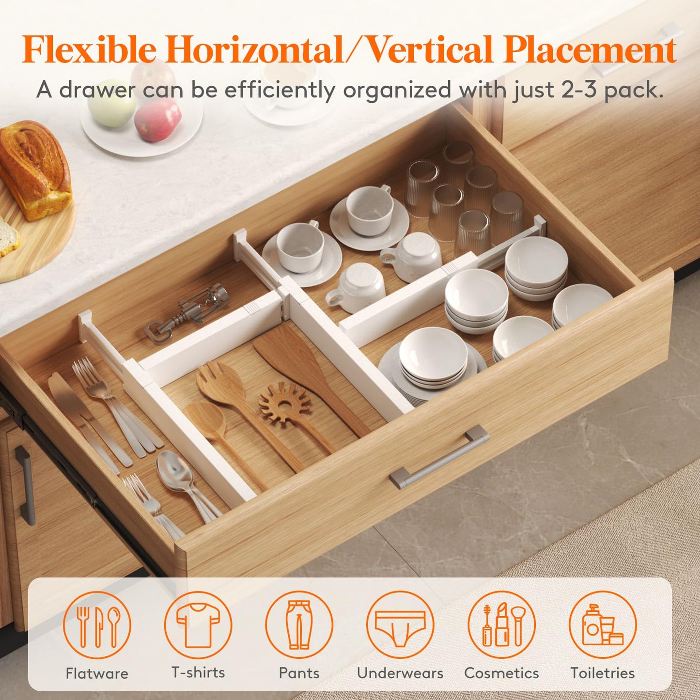 Lifewit 5 Pack Kitchen Drawer Dividers 2.36" High, 11"-17" Adjustable Drawer Organizer for Utensils/Clothes/Makeup