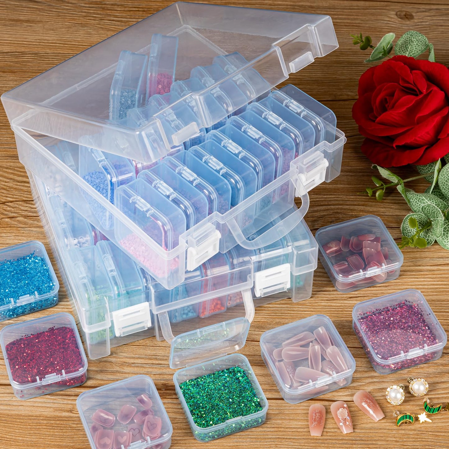 Bead Storage Containers, Craft Bead Organiser Storage Box, Diamond Art Storage Box Small Craft Organiser Box with Hinged Lid for Nail Beads Seeds