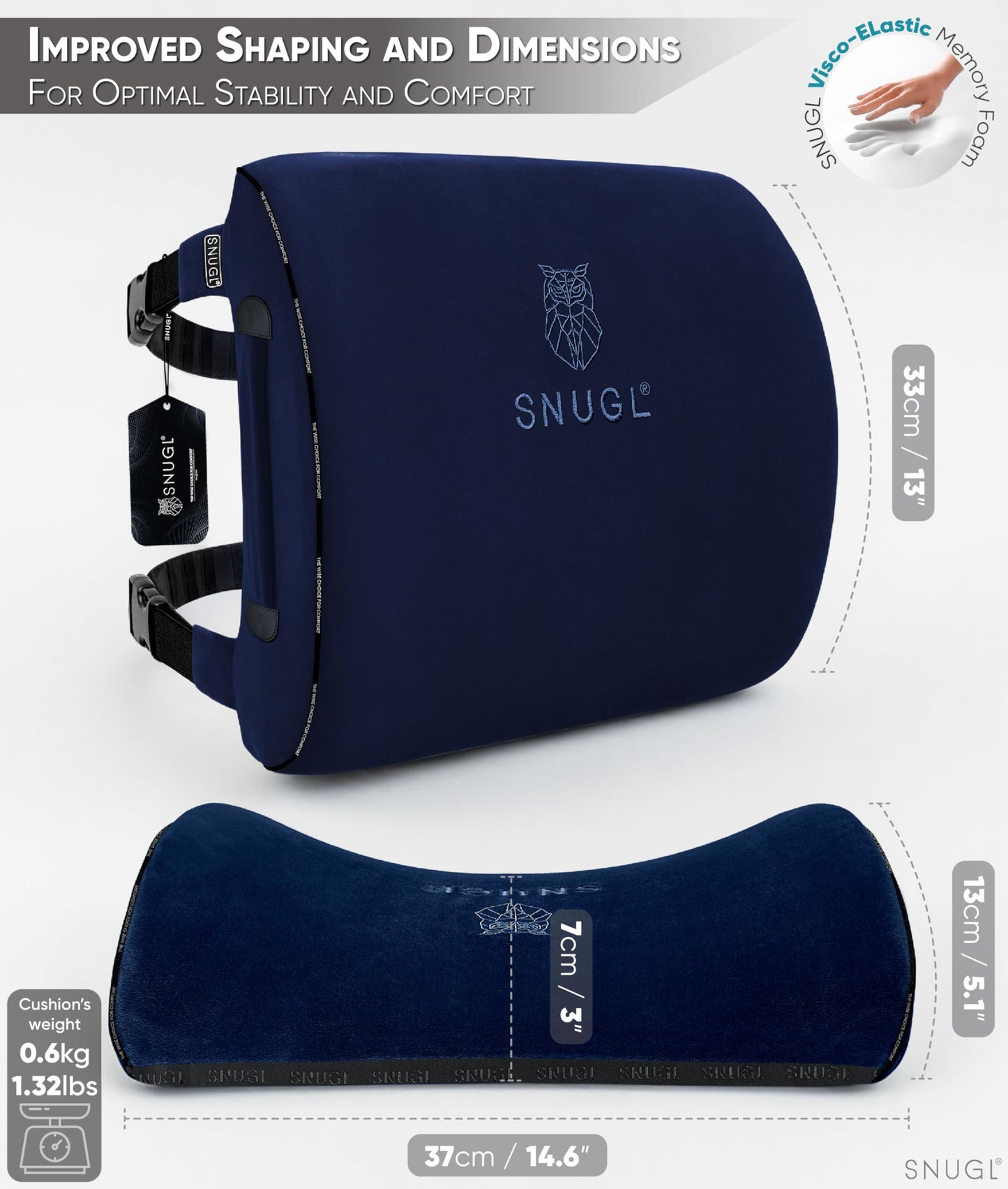 SNUGL Lumbar Support Cushion | Seat Cushions | Back Support for Office Chair | Posture Corrector Men & Women | Car Seat Cushion