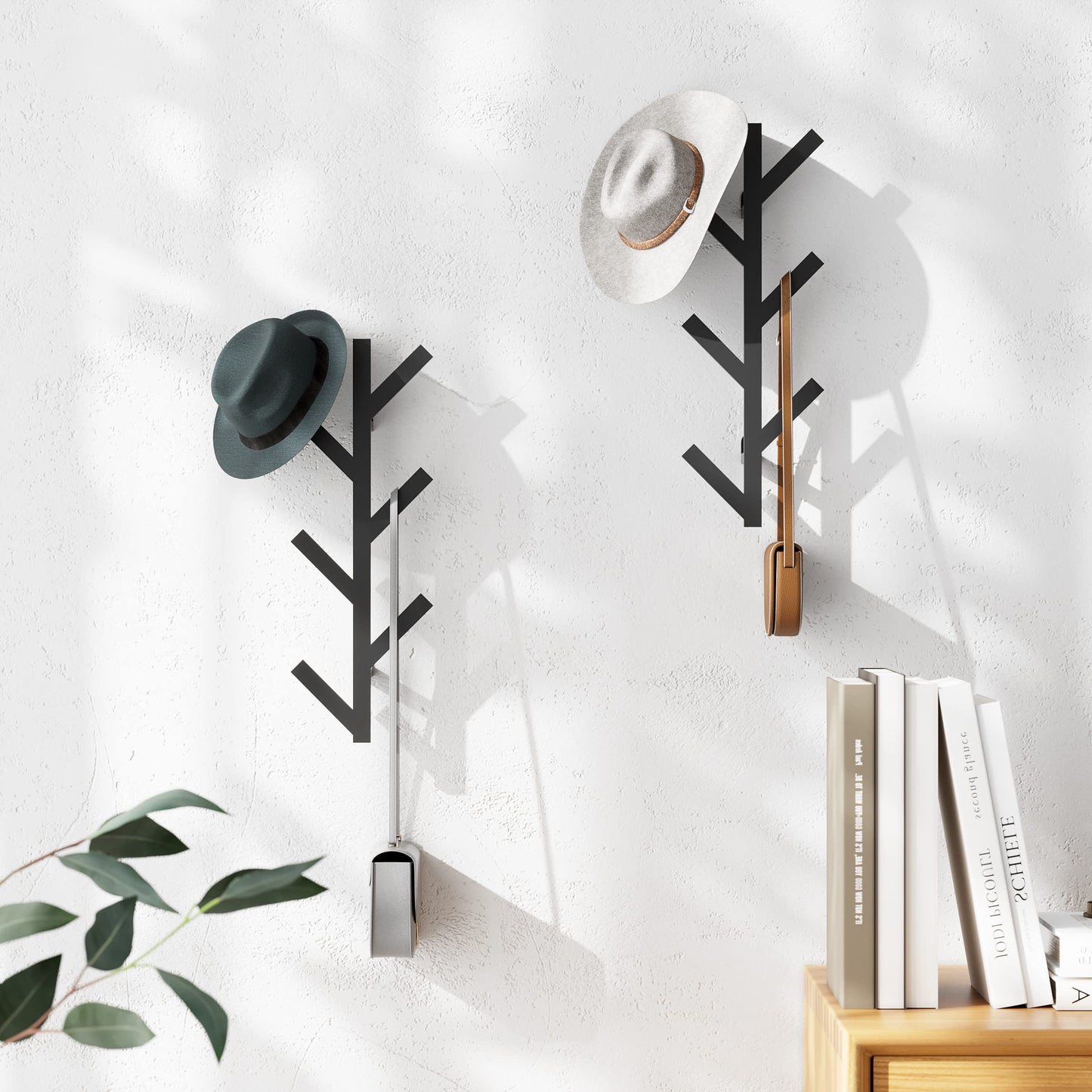 RRG 2 Pack Vertical Coat Rack Wall Mounted, Metal Vertical Hat Rack for Wall, Modern Wall Coat Tree for Hats, Jackets, Bags, Entryway Bedroom