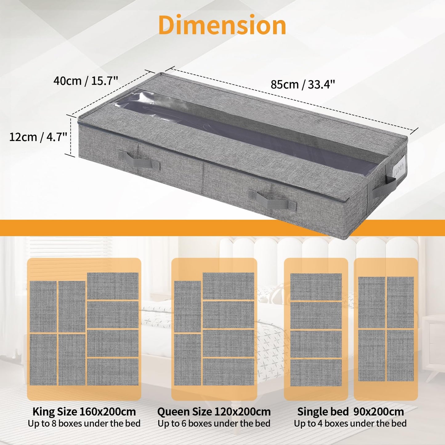 GARPROVM Underbed Storage Boxes, Low Profile Under Bed Storage Box with Lid, 85x40x12cm Storage Bags for Clothes