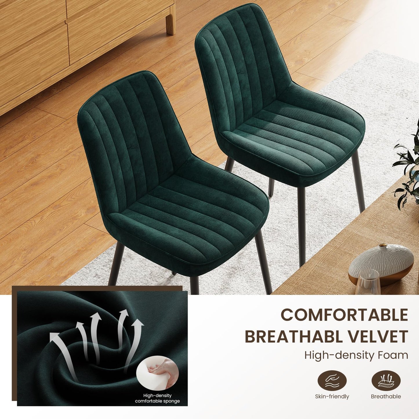 COLAMY Velvet Dining Chairs Set of 6, Velvet Chairs for Dining Room with Metal Legs and Thick Seat Cushion
