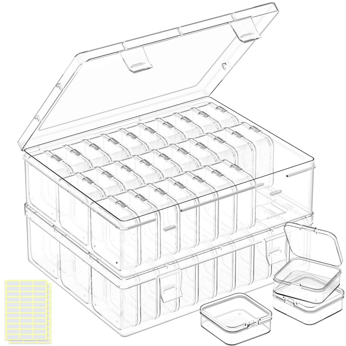 LINYAPRY Bead Organiser Box, 62Pcs Small Bead Storage Containers Plastic Cases with Hinged Lid