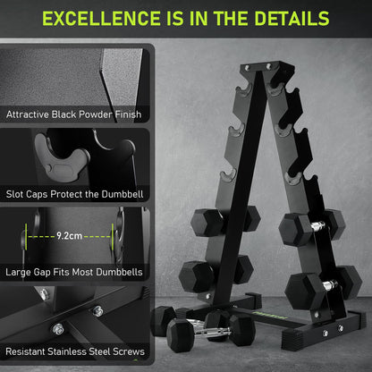 PhysKcal Dumbbell Rack Heavy Duty Steel 350kg Load Bearing, 5-Tier Weights Storage Dumbbell Stand, Dumbbell Tree Stand Weights Holder for Home Gym