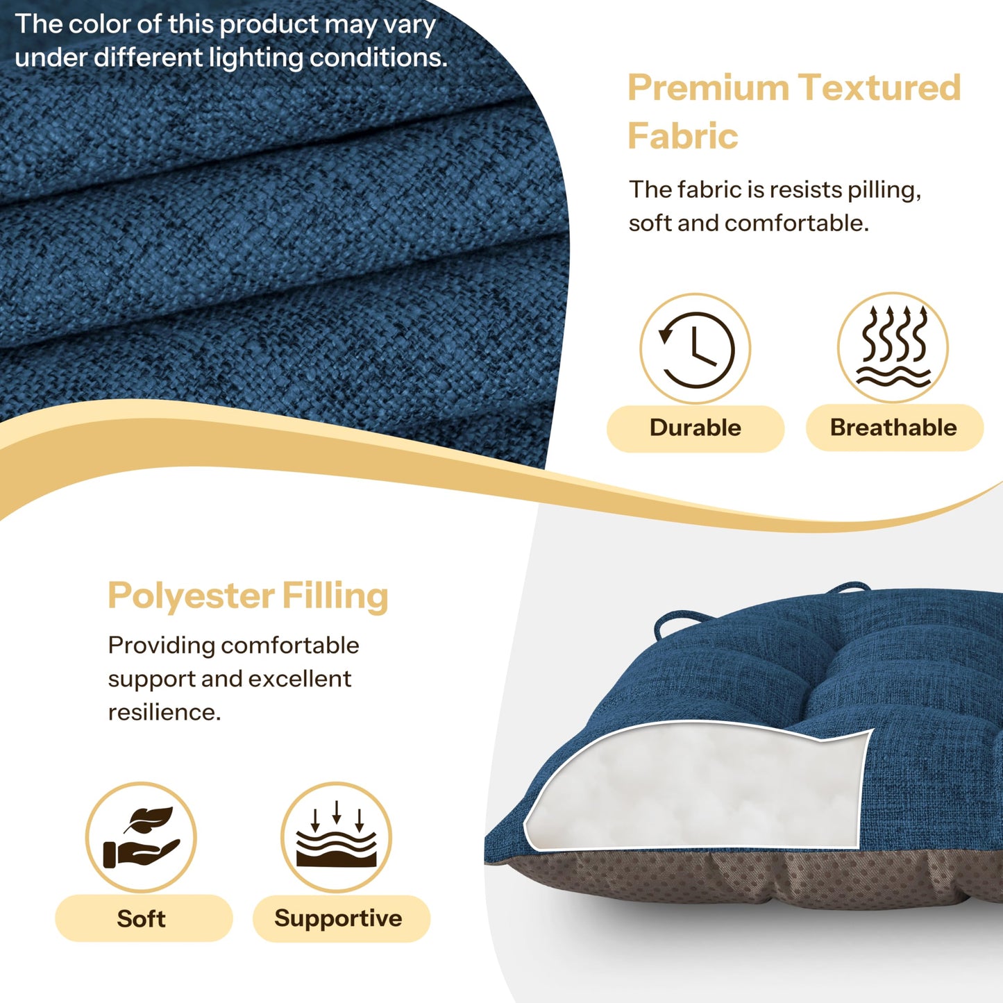 FlyGulls Chair Cushions for Dining Chairs Set of 2 46x42x7.6 cm Navy