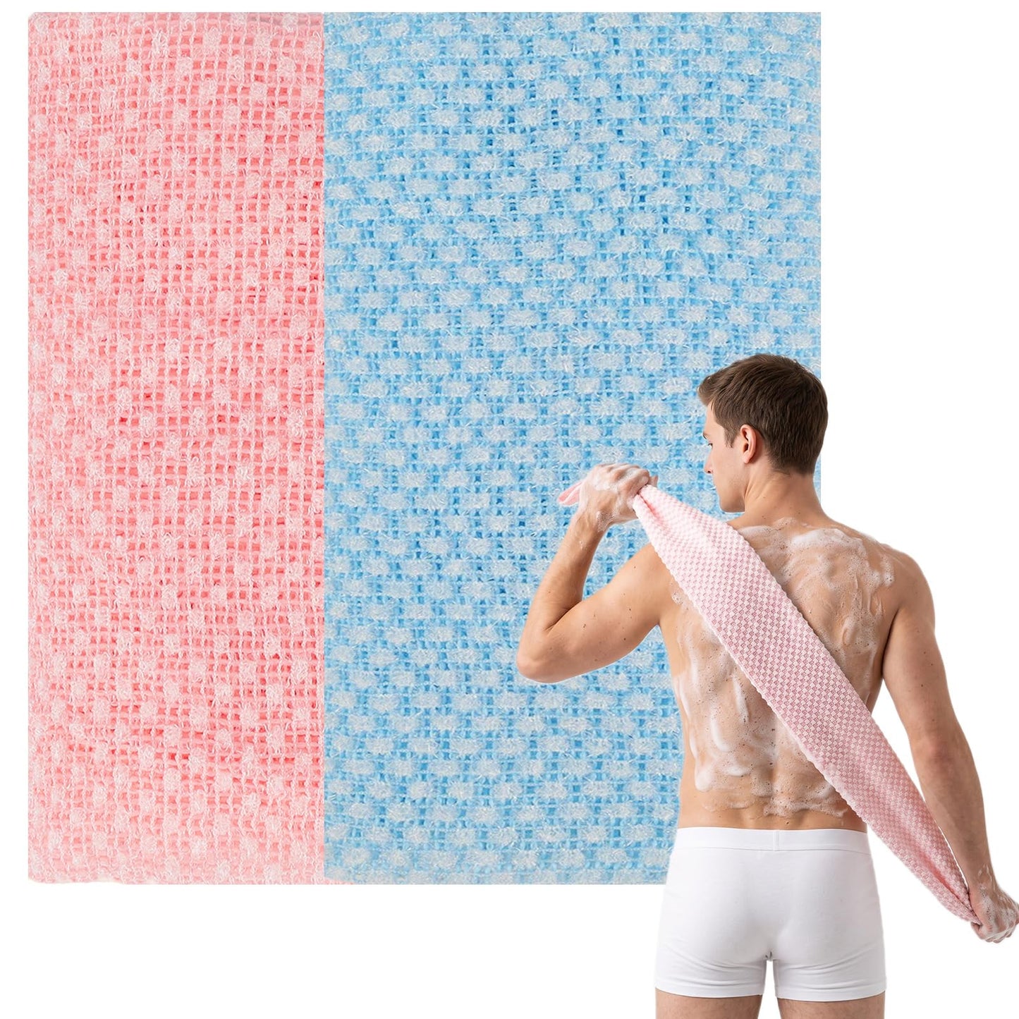 CMANLNYK 2Pcs Japanese Exfoliating Shower Towel - Deep Exfoliating Back Scrub Gentle on Sensitive Skin, 3D Weaving Technique Shower Towel