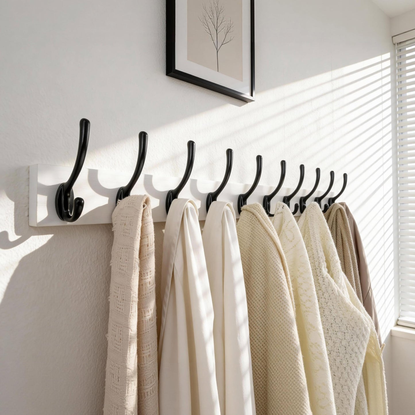 HONSKY Wall Coat Rack with 10 Double Hooks,71.5cm Wooden Coat and Towel Hanger Storage for Entryway, Bathroom, Bedroom