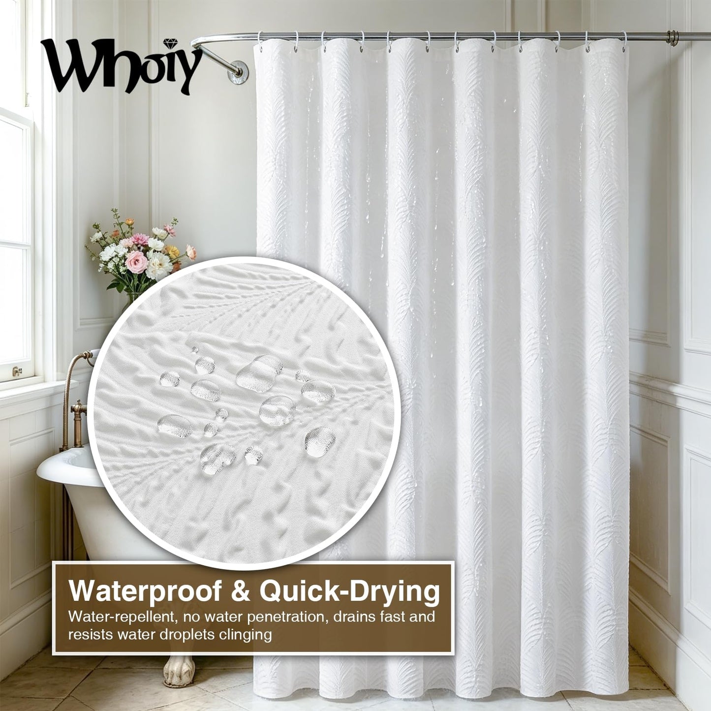 White Shower Curtain 120 cm x 200 cm for Small Bathroom - Thick Fabric Shower Curtains with Hooks & Weighted Hem