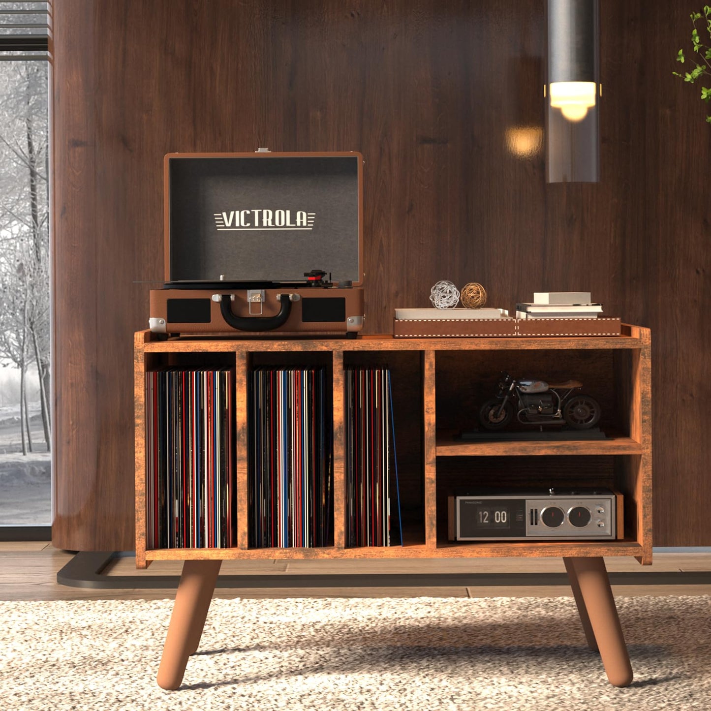 Record Player Stand with Vinyl Storage Holds Up to 300lb, Large Record Player Table Cabinet for Album Storage with Holder Vinyl Display Shelf
