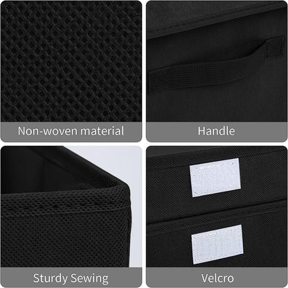 DIMJ 3 Pack Storage Boxes with Lid, Fabric Baskets Closet Storage Bins with Handles Cube Baskets Organization for Home, Office, NurseryBlack