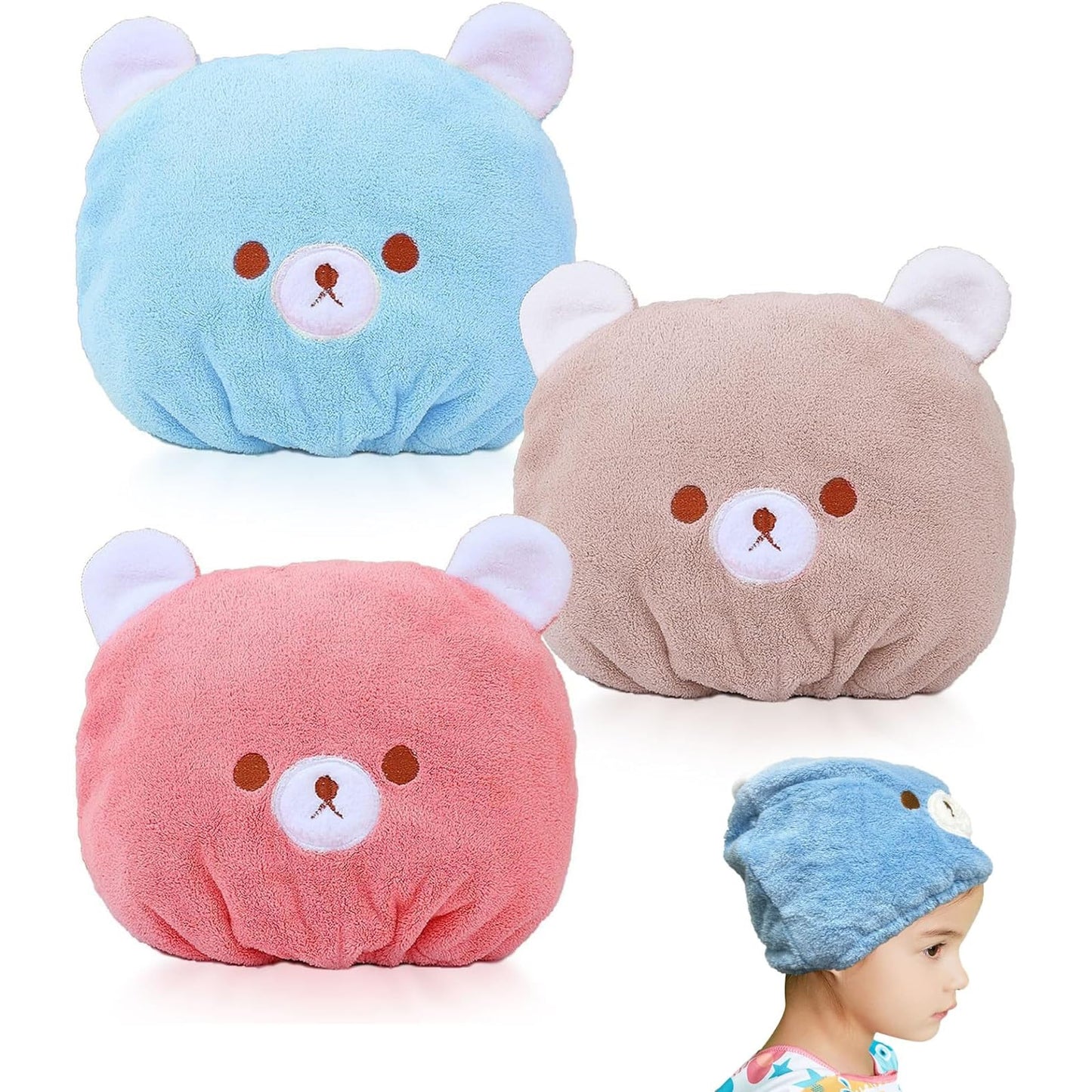 VIDSTW LIUYIDM Hair Towel Wrap Kids' Hair Drying Cap 3 Pieces 24 x 18 CM