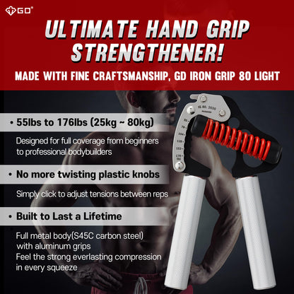 GD Hand Grip Strengthener, Iron Grip Light. 80 Adjustable Hand Gripper (55 to 176 lb) Hand Grips for Strength, Wrist strengtheners Wrist Training