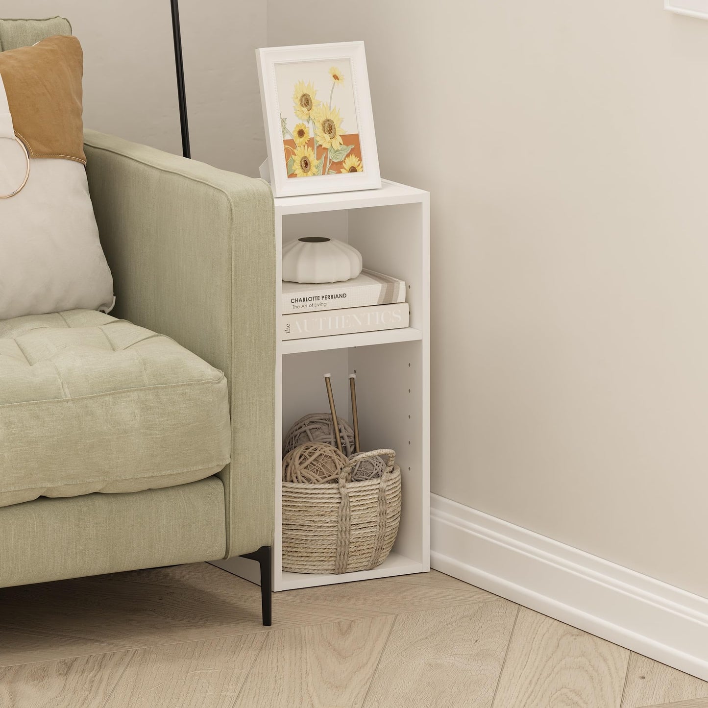Furinno FULDA Book Shelf, 2-Tier Narrow Bookshelf, Bookcase with 10-In Width Storage Shelf, 9.3 x 9.8 x 21.2, for Living Room, Bedroom, Home Office
