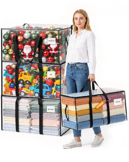 Acual 4 PCS 90L Clear Clothes Storage Bags, Heavy Duty Moving Bags