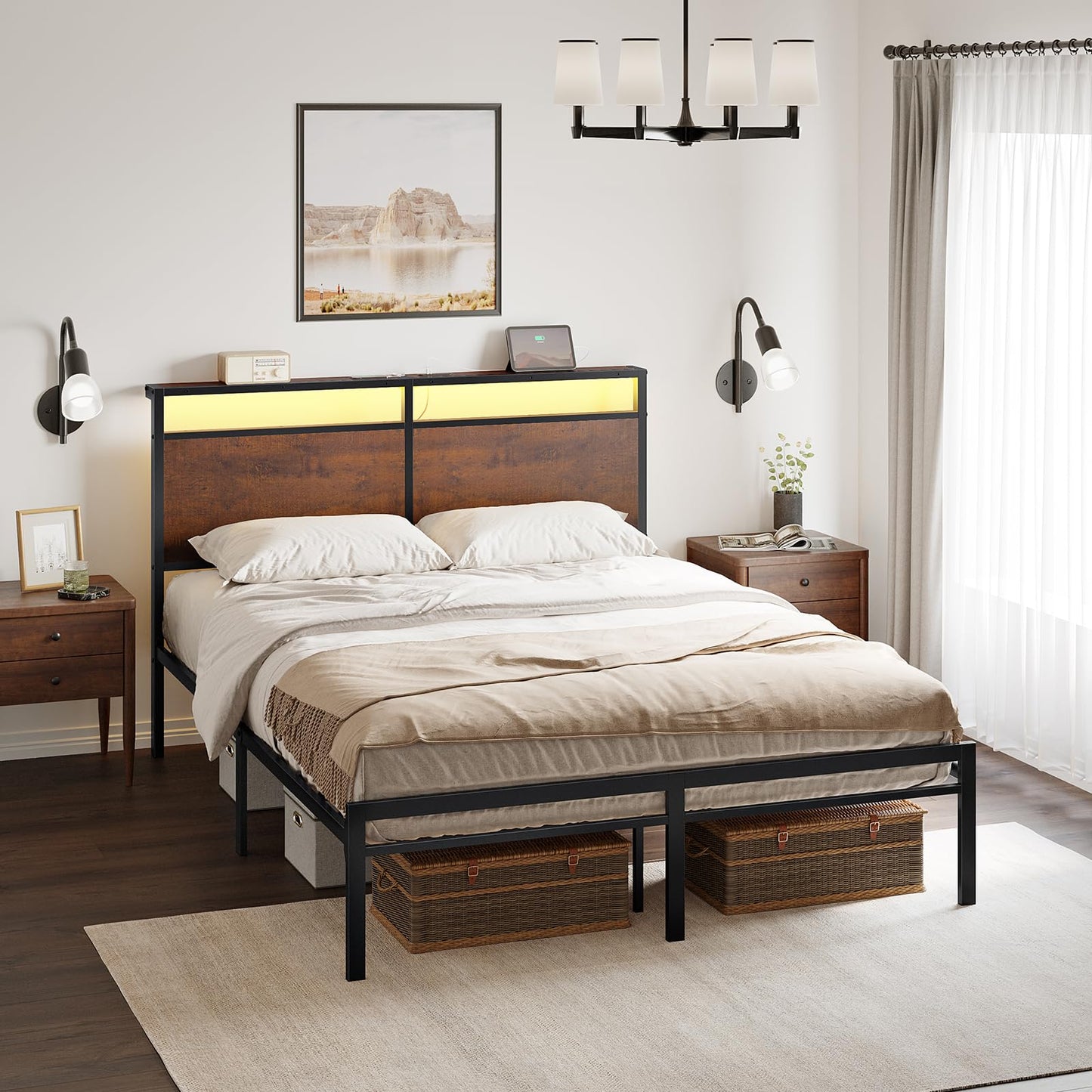 Mossora King Bed Frame with LED Headboard & Charging Station 150 * 200cm