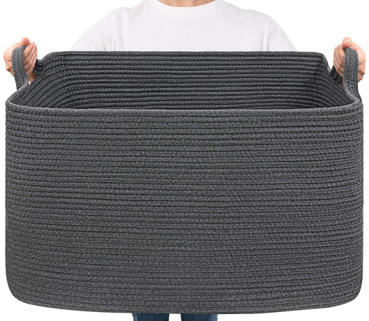 TIMEYARD 85L Extra Large Cotton Rope Storage Laundry Basket Dark Grey