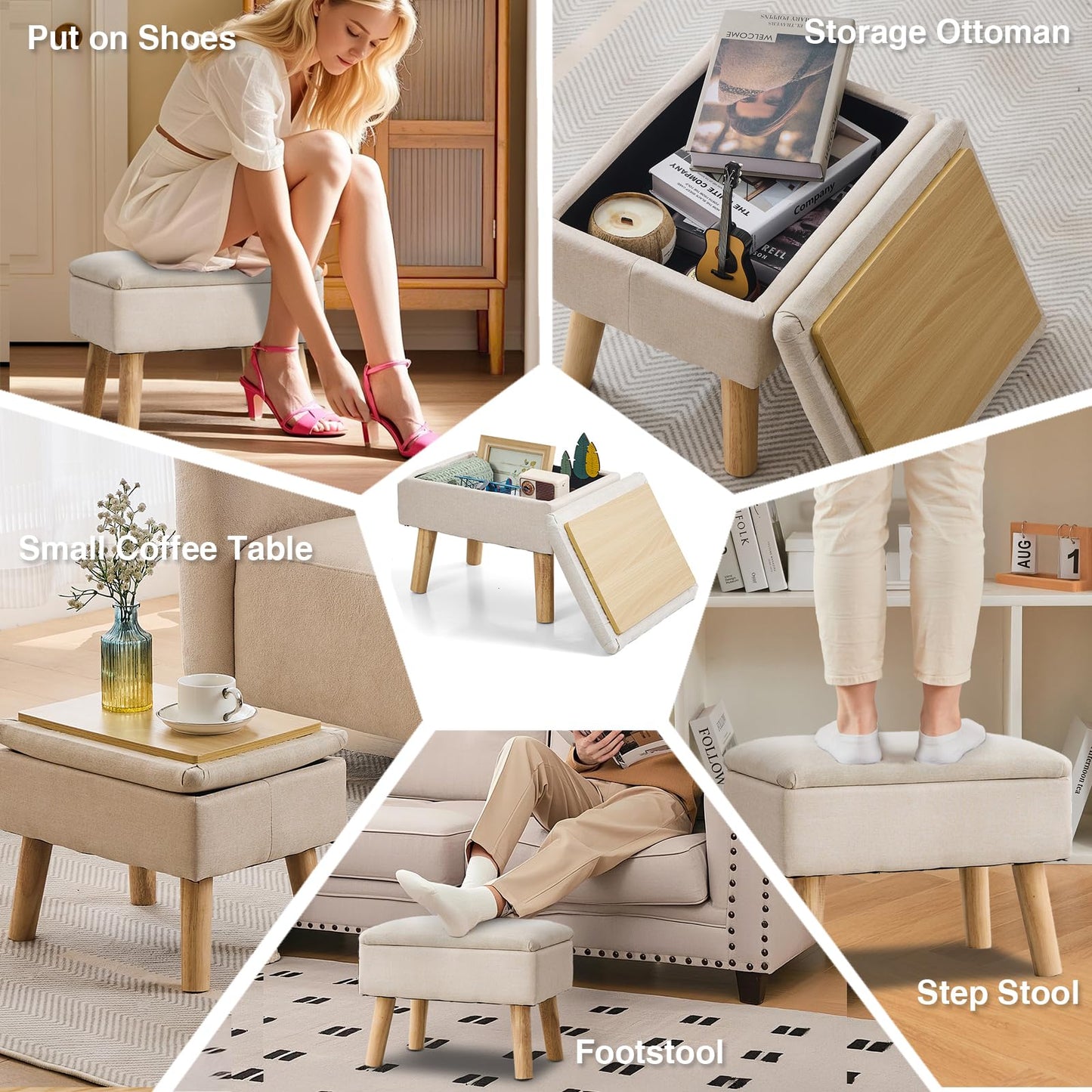 BRIAN & DANY Footstool Ottoman with Storage, Linen Rectangle Storage Ottoman, Foot Stool with Legs Sofa Footrest for Living Room Entryway Office