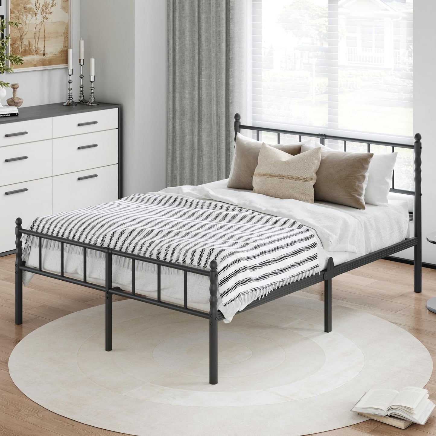 Hunlostten King Metal Bed Frame - Modern Style Bed Frame with Headboard and Footboard Easy to Install, Noise Free, Sturdy, Black, 35.5 cm High