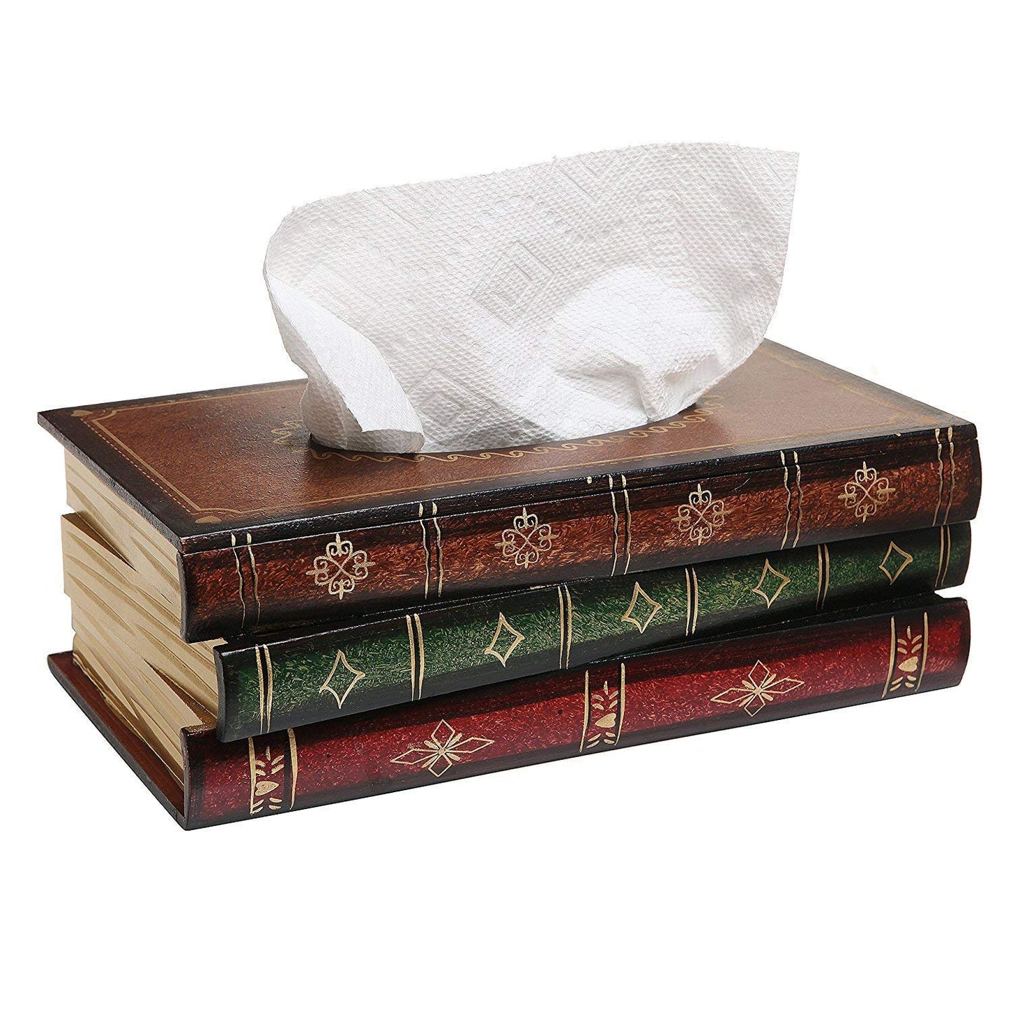 Wooden Tissue Box Holder - Facial Tissue Dispenser for Home, Office, Car (Red)