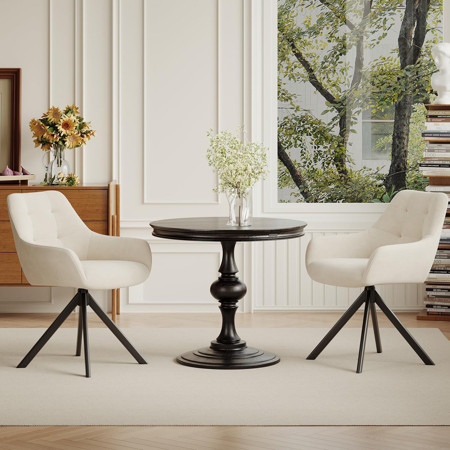 COLAMY 360° Swivel Dining Chairs Set of 2 with Sturdy Metal Base – Luxury Velvet Upholstered Kitchen Chairs with Thick Padded Seat