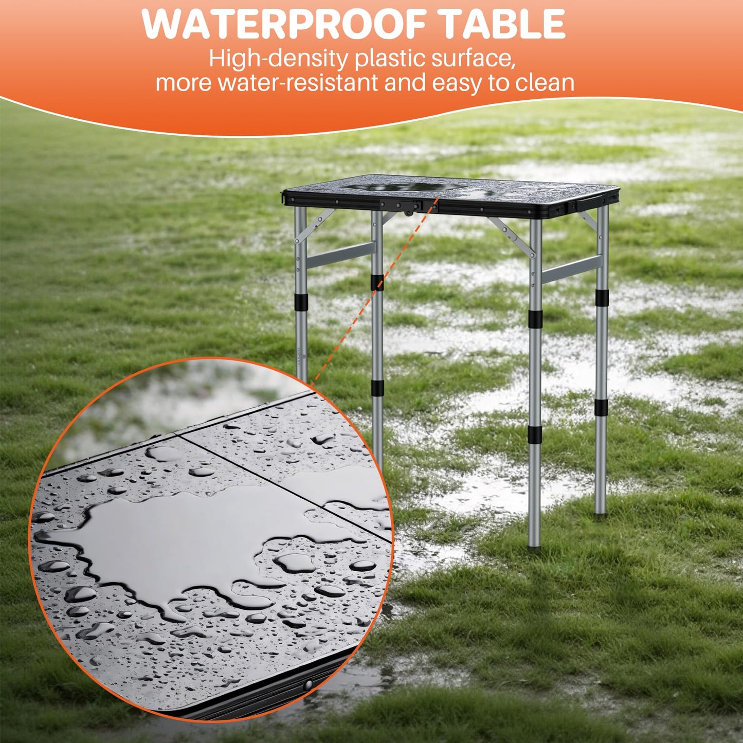 FUNYKICH Camping Table with Plastic Tabletop 58x40cm, 3 Height Adjustable Small Folding Table