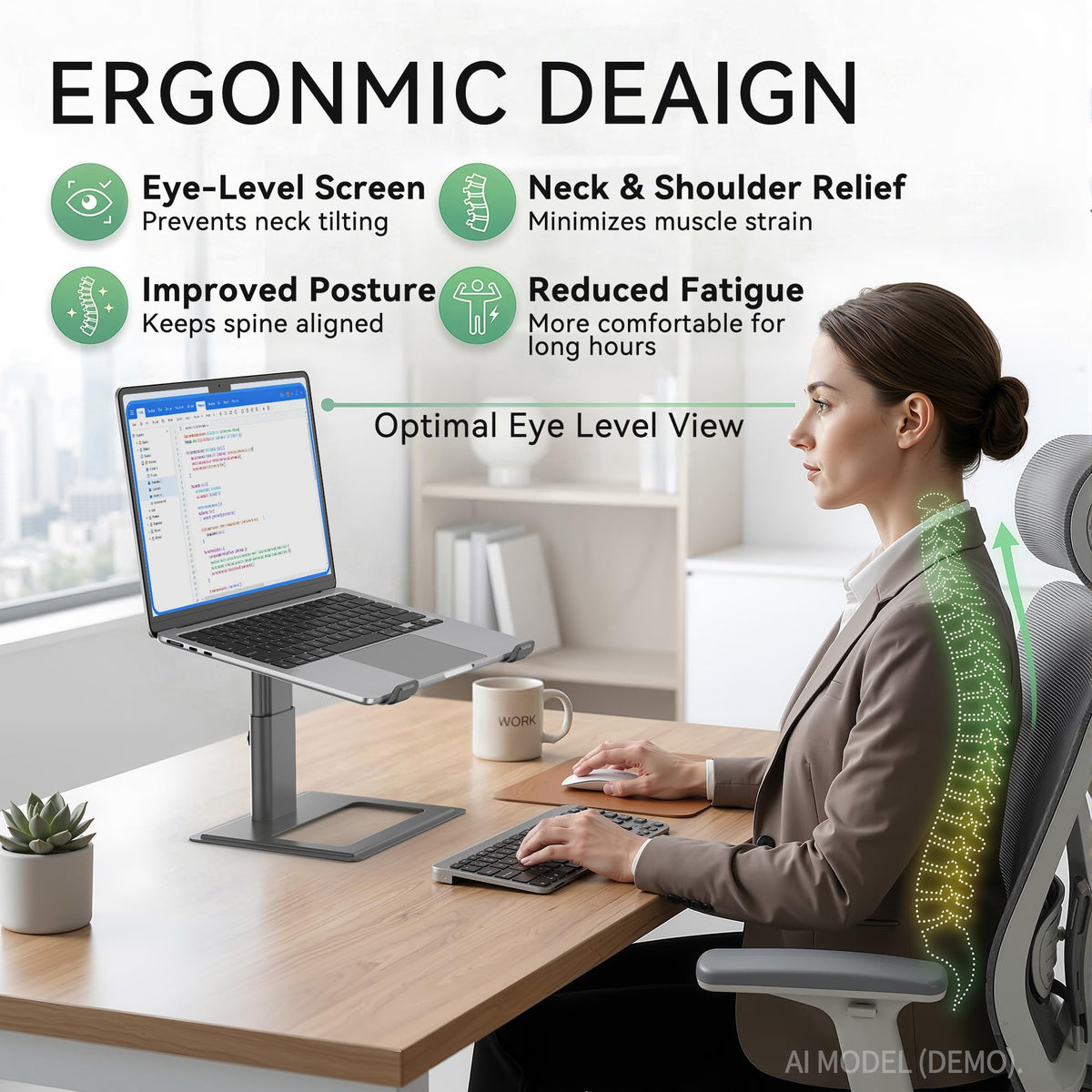SOUNDANCE Adjustable Laptop Stand for Desk, Computer Stand, Ergonomic Laptop Riser Holder Compatible with 10 to 17.3 Inches Notebook PC Computer