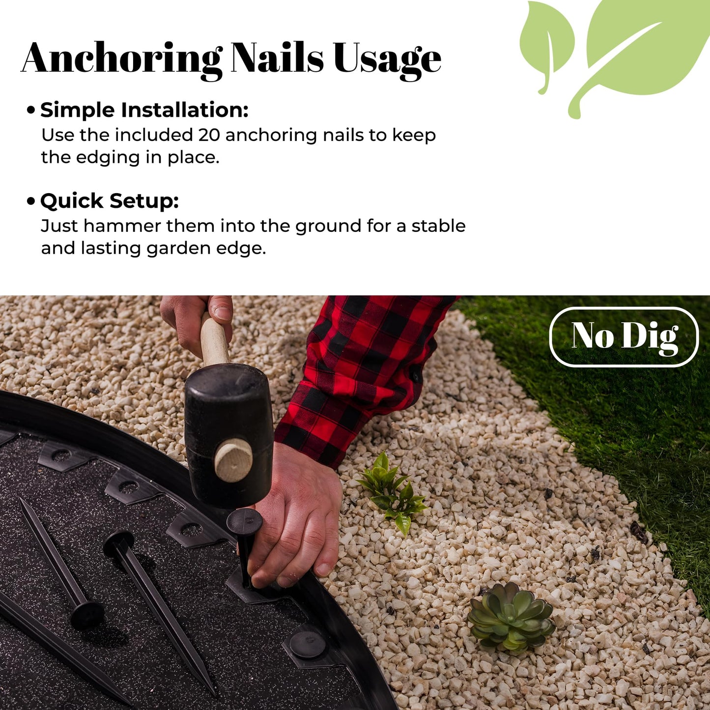 GARDENIX Flexible Plastic Lawn Edging, Weather-Resistant Lawn Edging, Flower Bed Edging, Round, Flower Bed Border, Black, 10 m, 20 Ground Anchors, 10