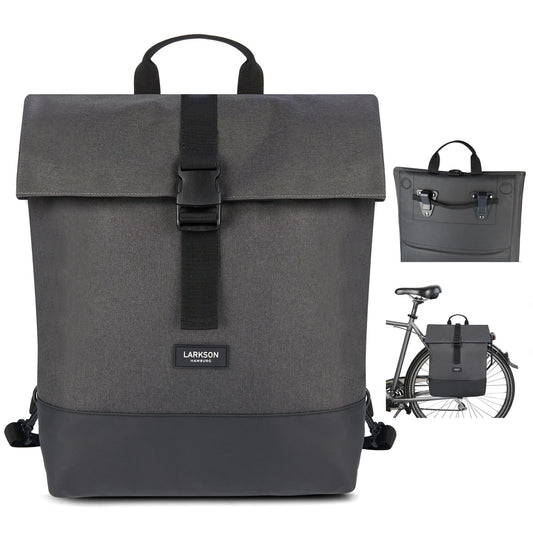 LARKSON Bike Pannier Bags Anthracite - Tammo Bike - 2 in 1 Cycle Backpack & Bicycle Bag for Rear Carrier, Made of Recycled Material - Water-Repellent