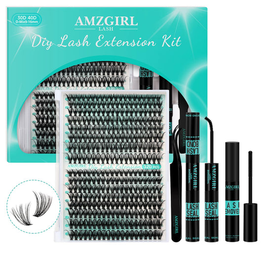 Lash Extension Kit 320Pcs,DIY Individual Lashes Clusters Kit,Lash Bond And Seal,Lash Remover For Eyelashes Extensions,Lash Applicator Tool For False
