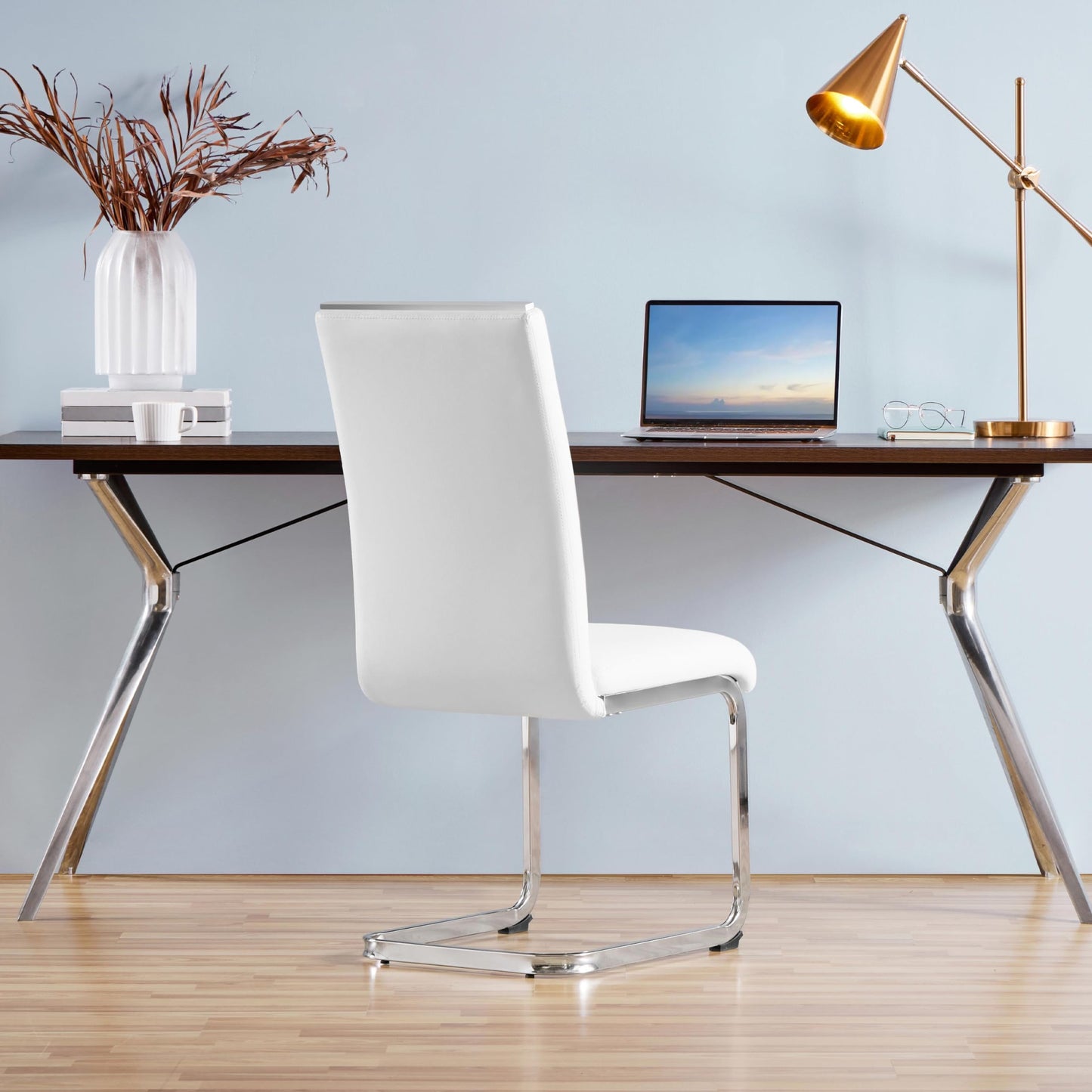 Yaheetech Dining Chairs 2pcs Modern Faux Leather High Back Chairs White