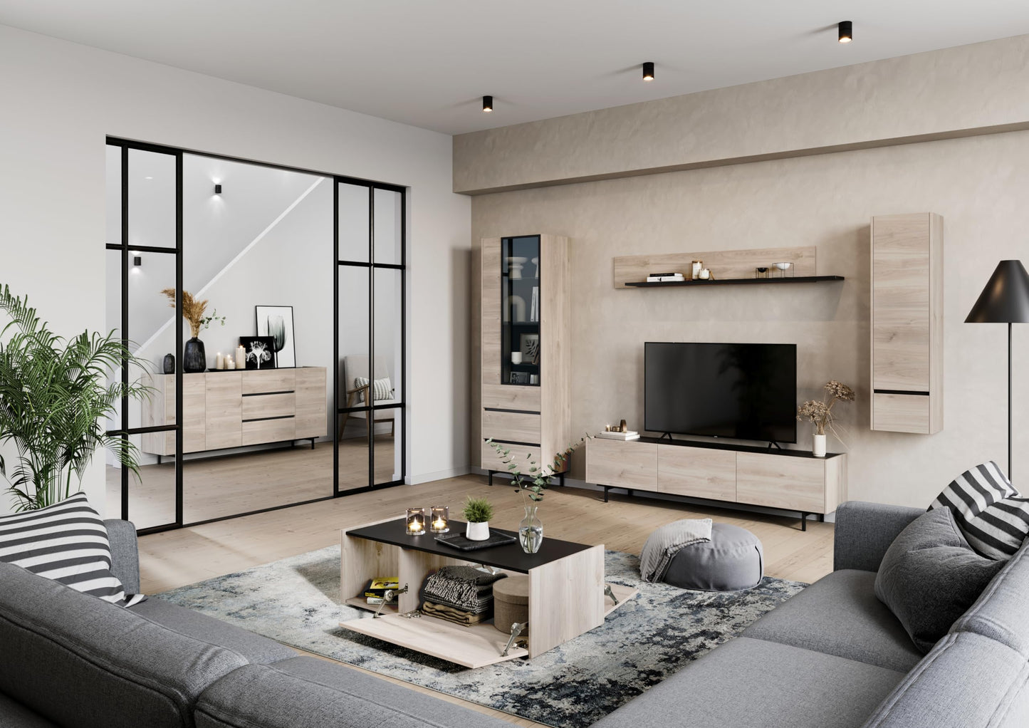 Germania Wall Cabinet 1268-627 GW-Cantoria, in Oak/Black, with One Door, 36 x 135 x 29 cm (W x H x D)