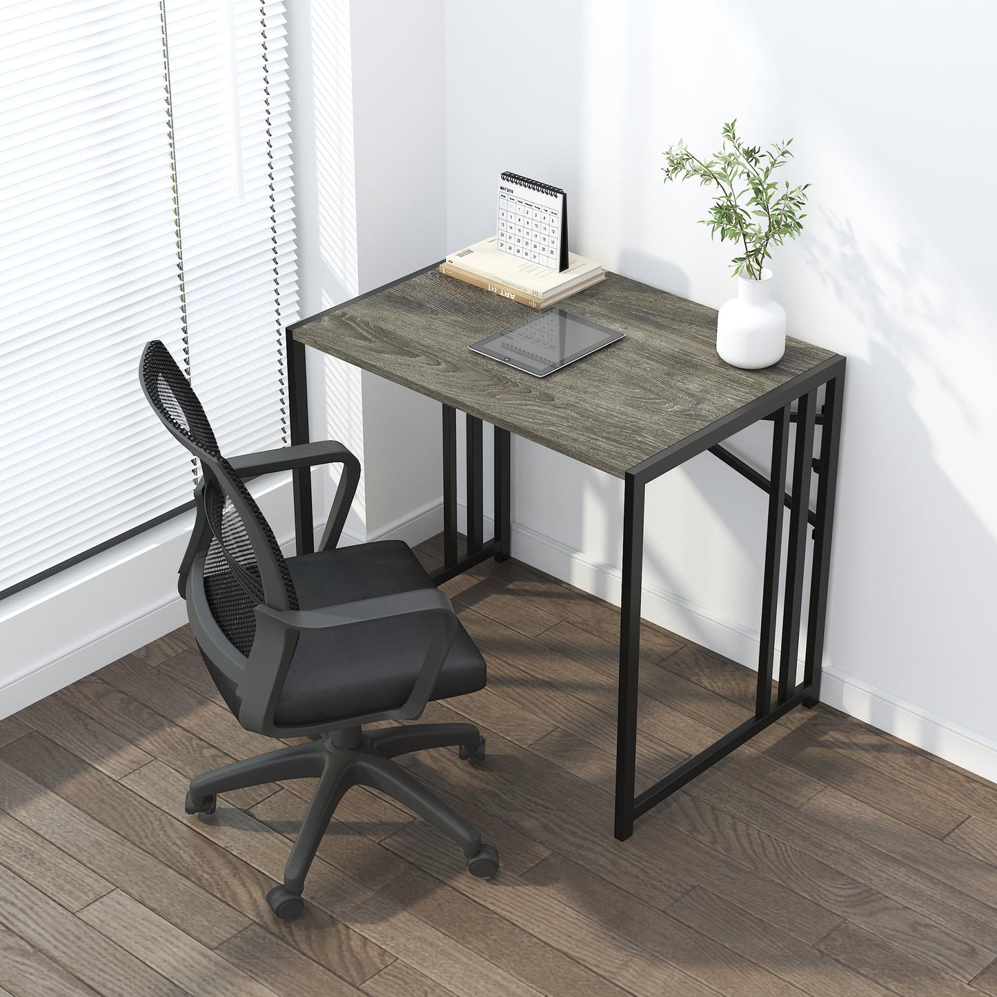 Lutown-Teen 47 inch Folding Desk No Assembly Required, Black Oak