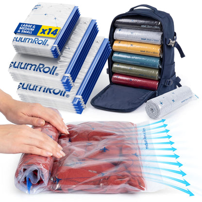 myHodo Vacuum Compression Bags for Rolling 14 Pieces - Versatile Travel Bags for Suitcase & Backpack, Reusable Storage Solution, Durable & Hygienic