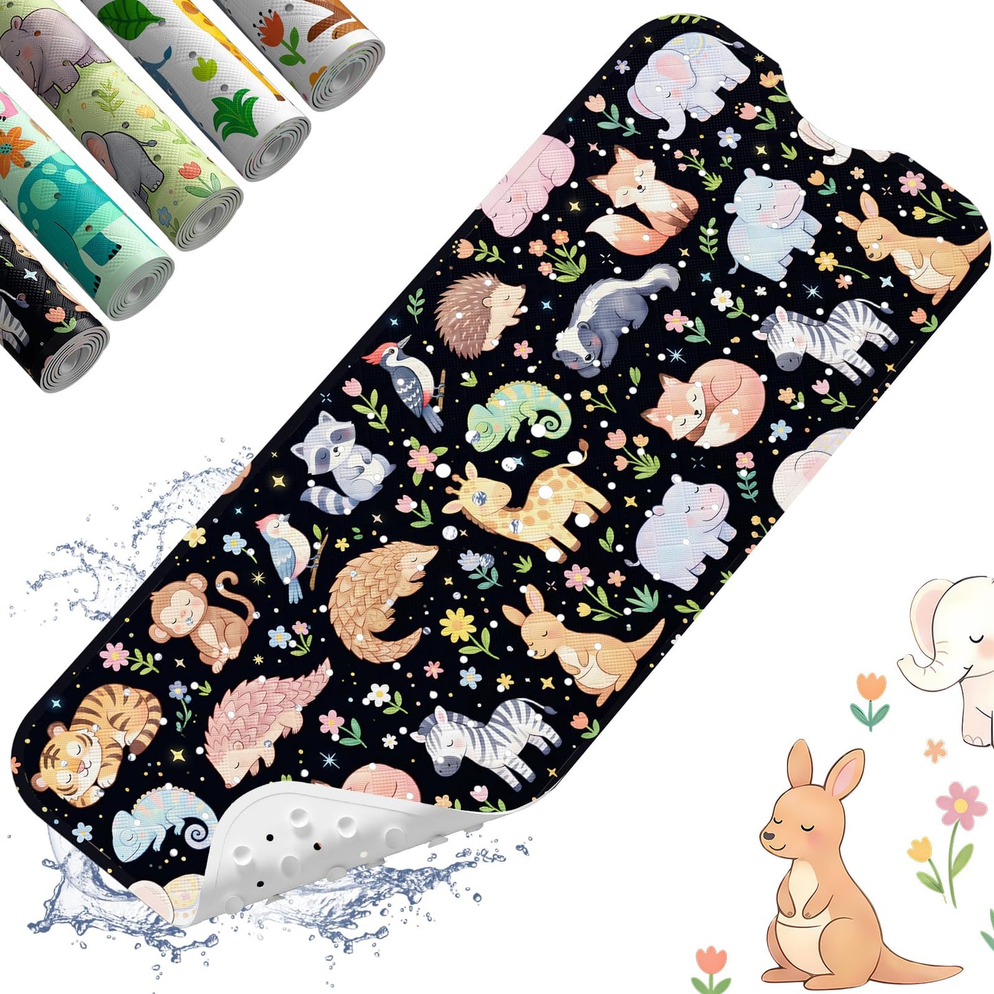 XIYUNTE Baby Bath Mats Non Slip Anti Mould, Cartoon Kids Bath Mat Non Slip, 100x40cm Extra Large Baby Shower Bath Mat with Suction Cups & Drain Holes