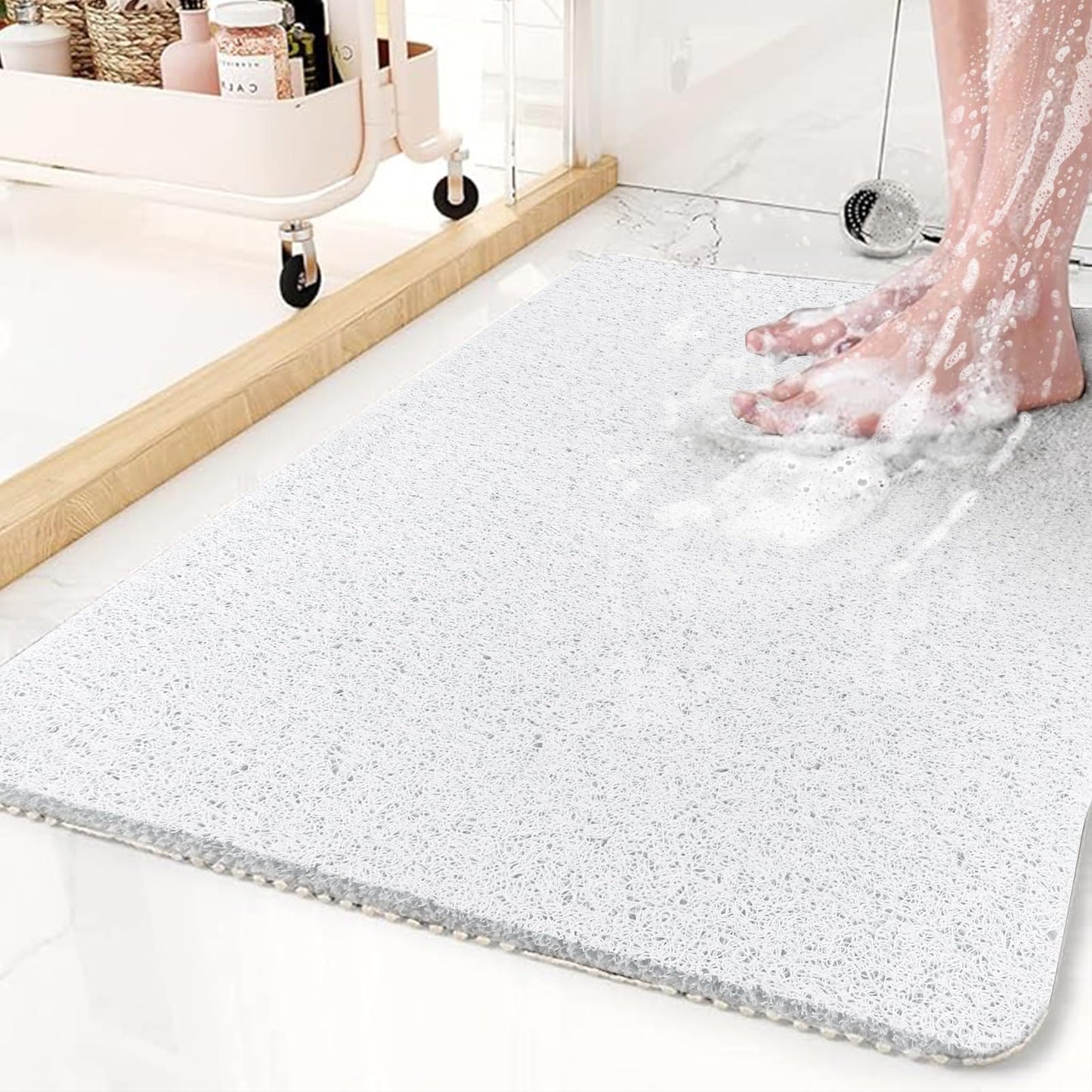 KAZOLEN Shower Mat Non Slip Anti Mould: Bath Mats for Inside Bath- 80 x 40 cm Anti Slip Shower Mats for Inside Shower- Loofah Shower Mat White Long