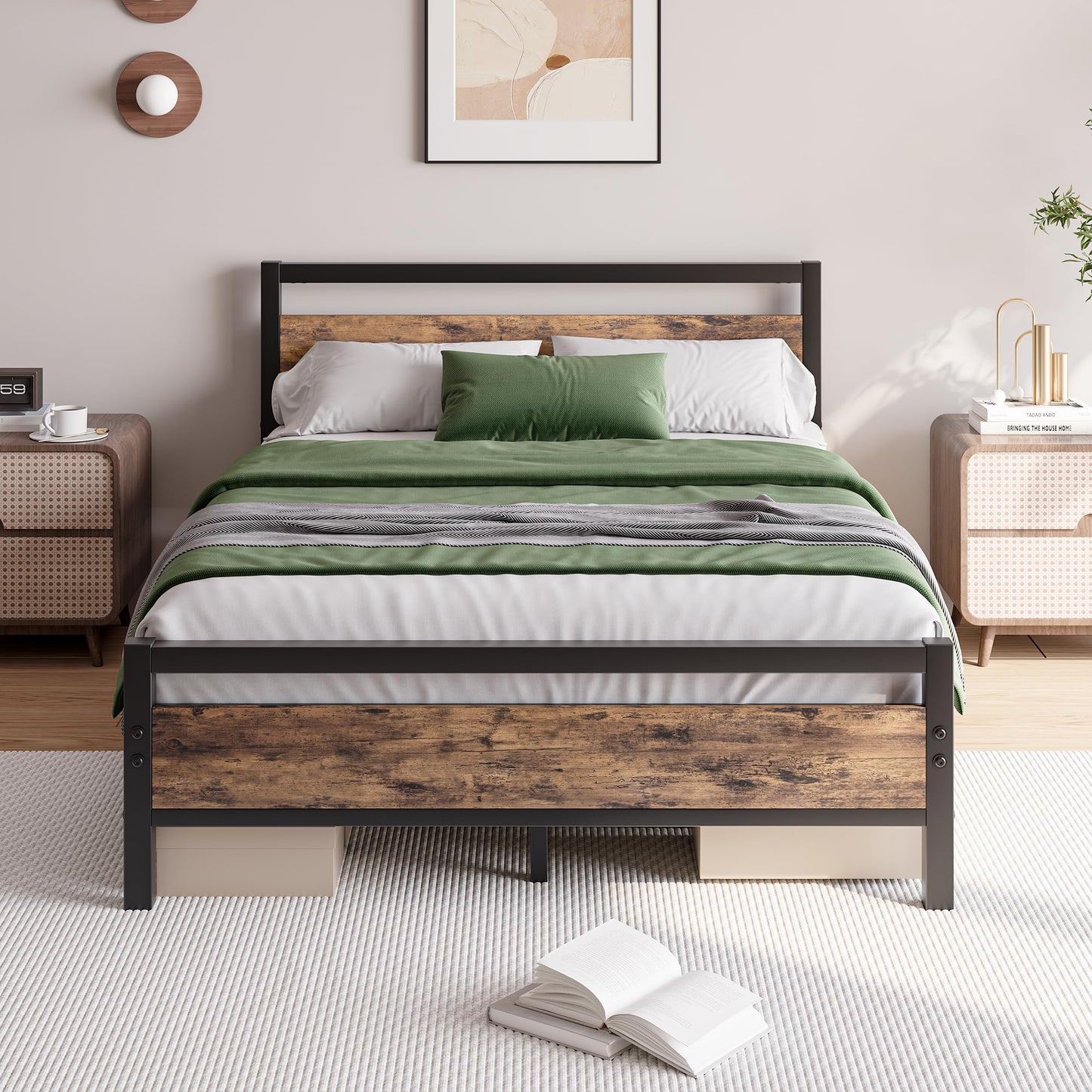 JELUTE Metal Platform Bed Frame, Double Size, Black