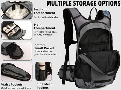 Arvano Hydration Backpack Cycling Backpack with Hydration Bladder, 18L Water Rucksack Insulated Compartment for Skiing, Hiking, Mountain Biking for