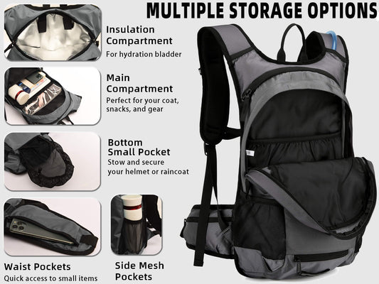 Arvano Hydration Backpack Cycling Backpack with Hydration Bladder, 18L Water Rucksack Insulated Compartment for Skiing, Hiking, Mountain Biking for