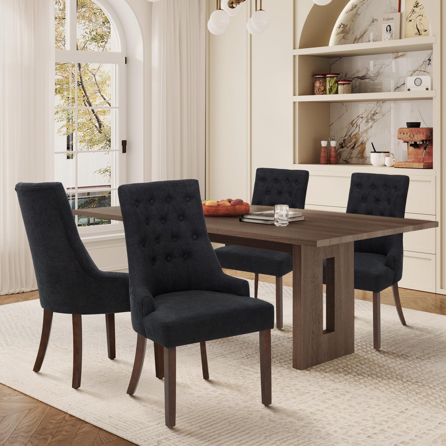 MALOL Upholstered Dining Chairs Set of 4, Wingback Dining Room Chairs with Tufted Button, High Back Kitchen Chairs with Solid Wood Legs