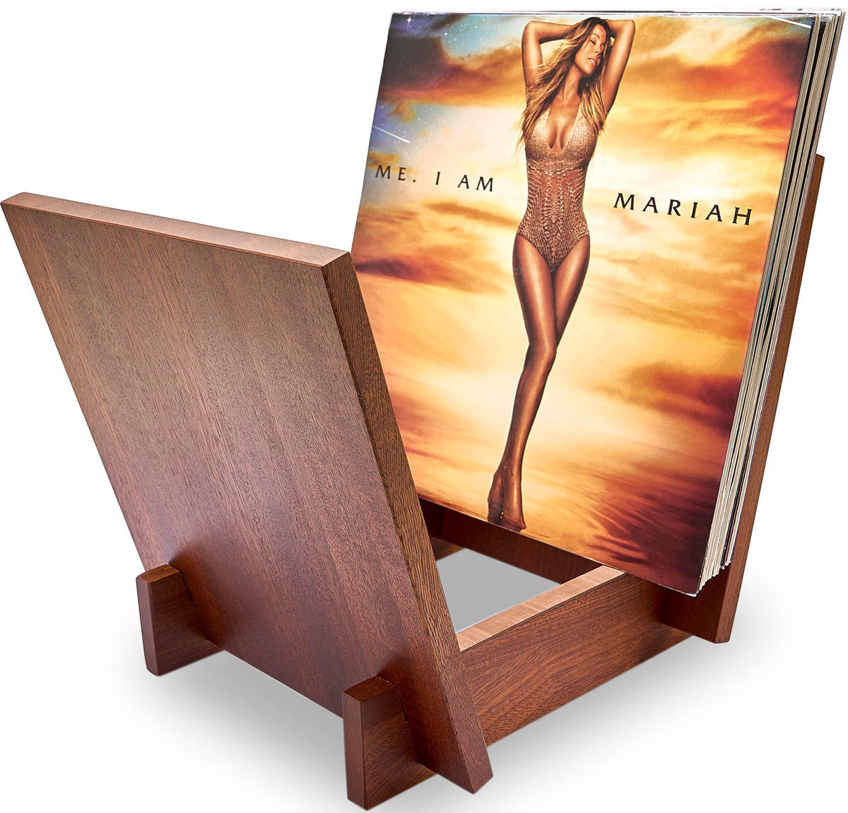 Honygebia Solid Wood Record Holder - Sapele Wooden Vinyl Record Stand, V-Shaped Album Rack for Display and Storage