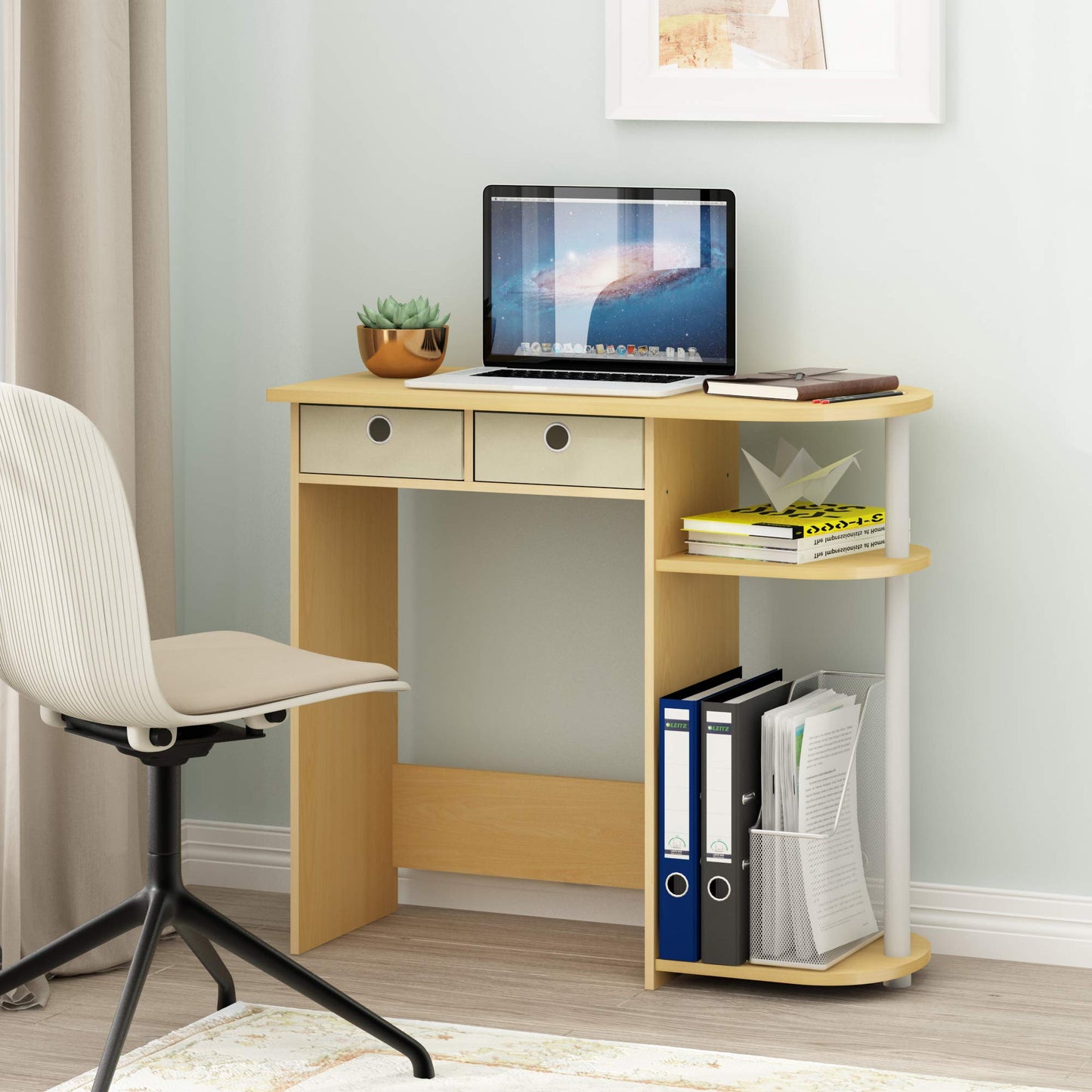 Furinno Go Green Home Laptop Notebook Computer Desk, Study Desk, Writing Desk, Beech/Ivory/White